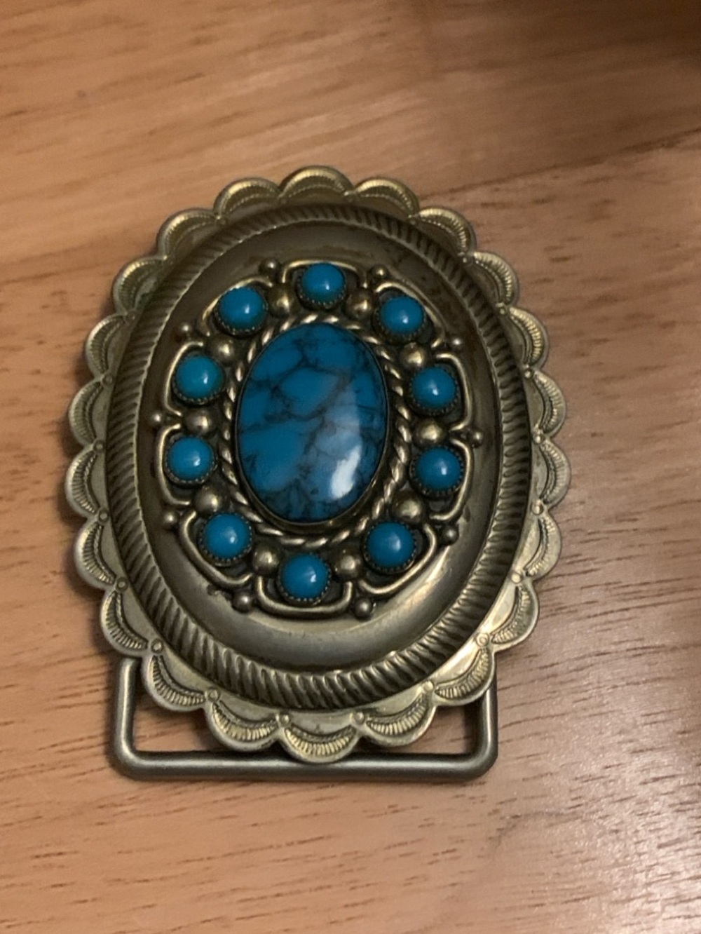 Vintage Unisex Bell Trading Turquoise Concha Style Belt Buckle